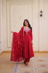 Ka 1246 Mal Chanderi Embroidery Work Gown With Pant And Dupatta Online Wholesale